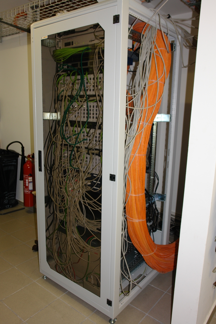 Computer rack with switches and network cables